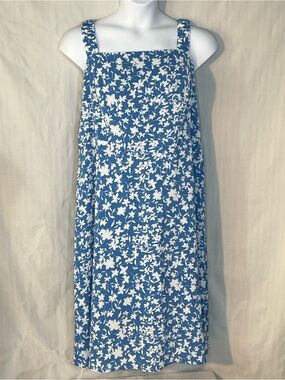 Sandra Darren Dress Blue White Floral Smocked Straps & Back Sleeveless 2X👍